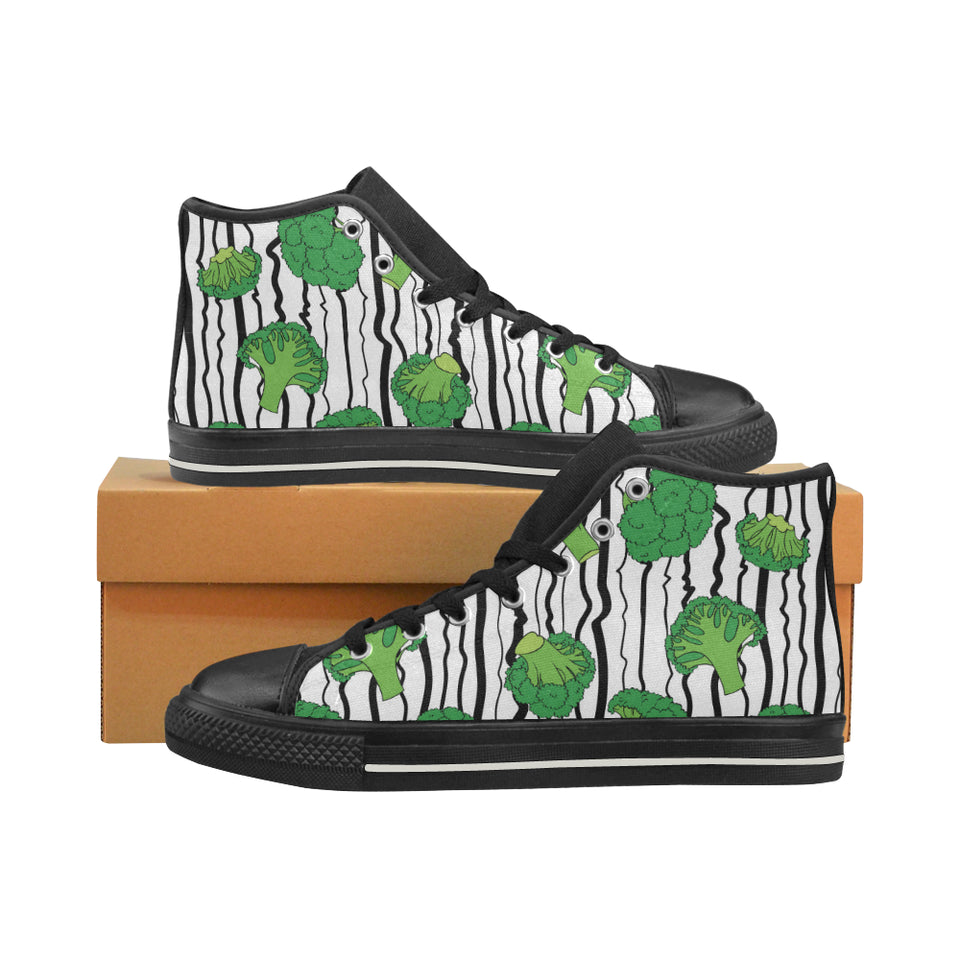 Cool Broccoli pattern Men's High Top Canvas Shoes Black