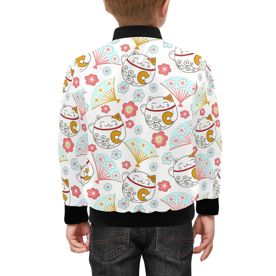 Maneki neko cat fan sakura Kids' Boys' Girls' Bomber Jacket