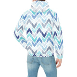 zigzag chevron blue pattern Men's Padded Hooded Jacket