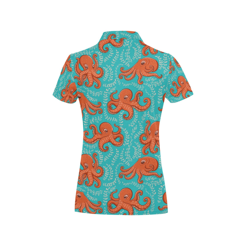 Octopus turquoise background Women's All Over Print Polo Shirt