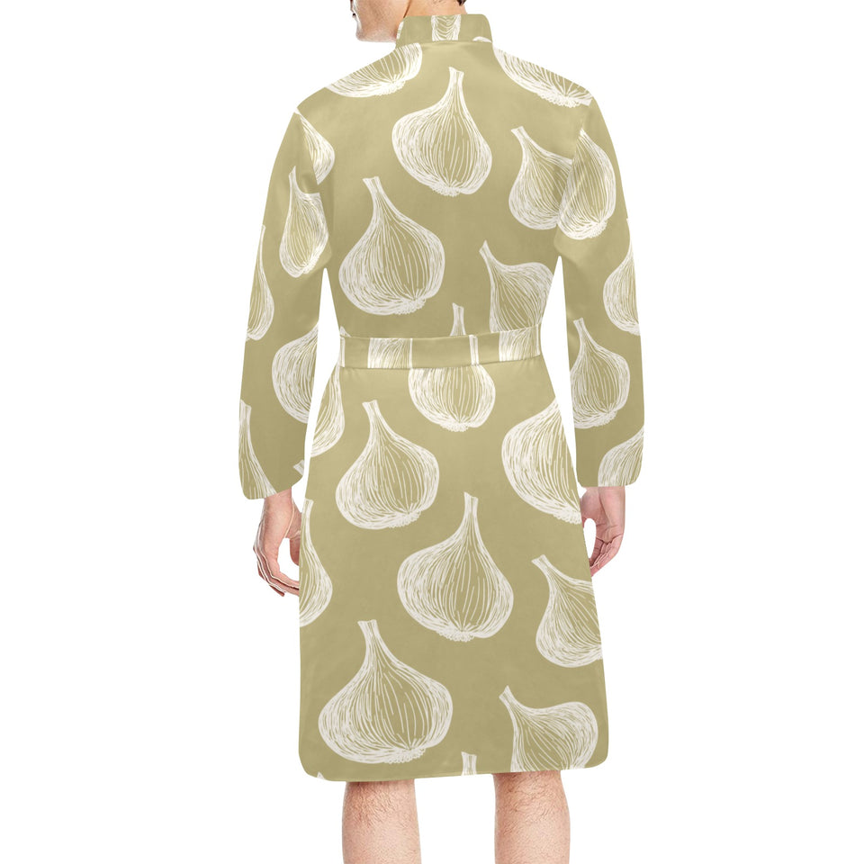 Garlic design pattern Men's Long Sleeve Belted Night Robe