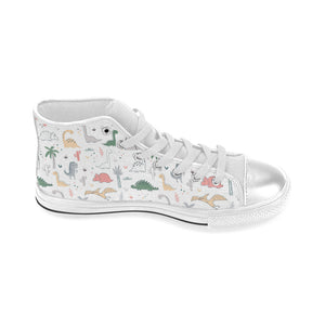 Cute cartoon dinosaurs tree pattern Women's High Top Canvas Shoes White
