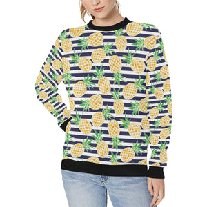 Pineapples pattern striped background Women's Crew Neck Sweatshirt