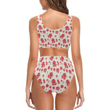 Rose Pattern Print Design 01 Chest Bowknot High Waisted Bikini Swimsuit