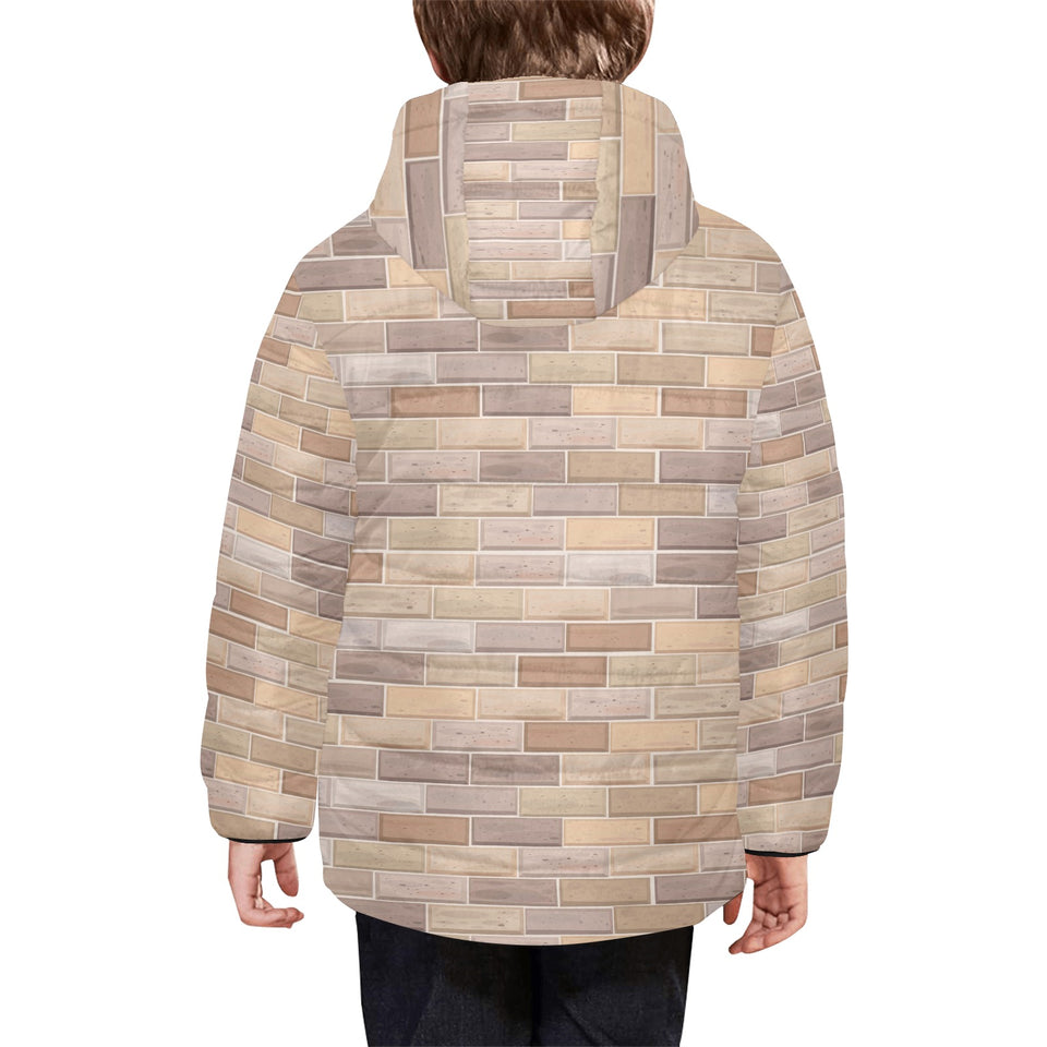 Brick Printed Pattern Print Design 01 Kids' Boys' Girls' Padded Hooded Jacket