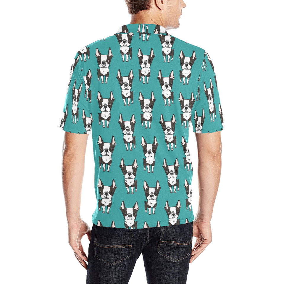 Hand drawn boston terrier dog pattern Men's All Over Print Polo Shirt