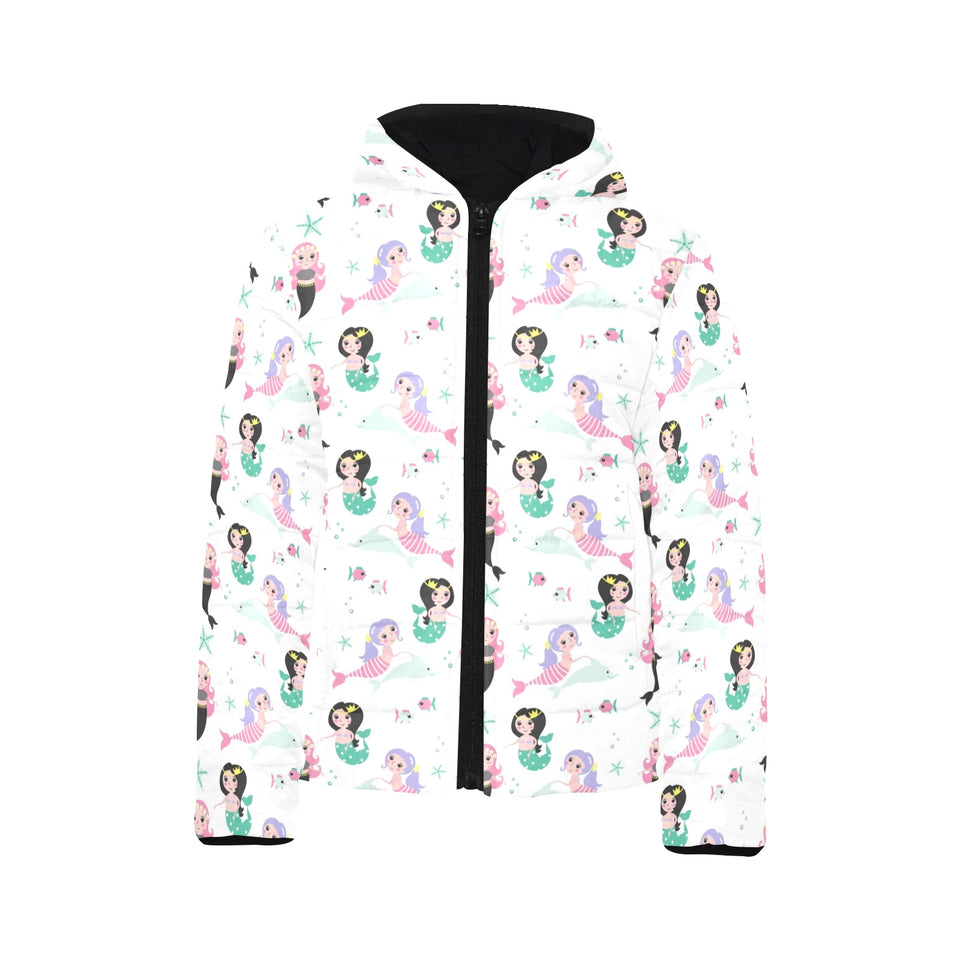 cute mermaid dolphin fish starfish pattern Kids' Boys' Girls' Padded Hooded Jacket