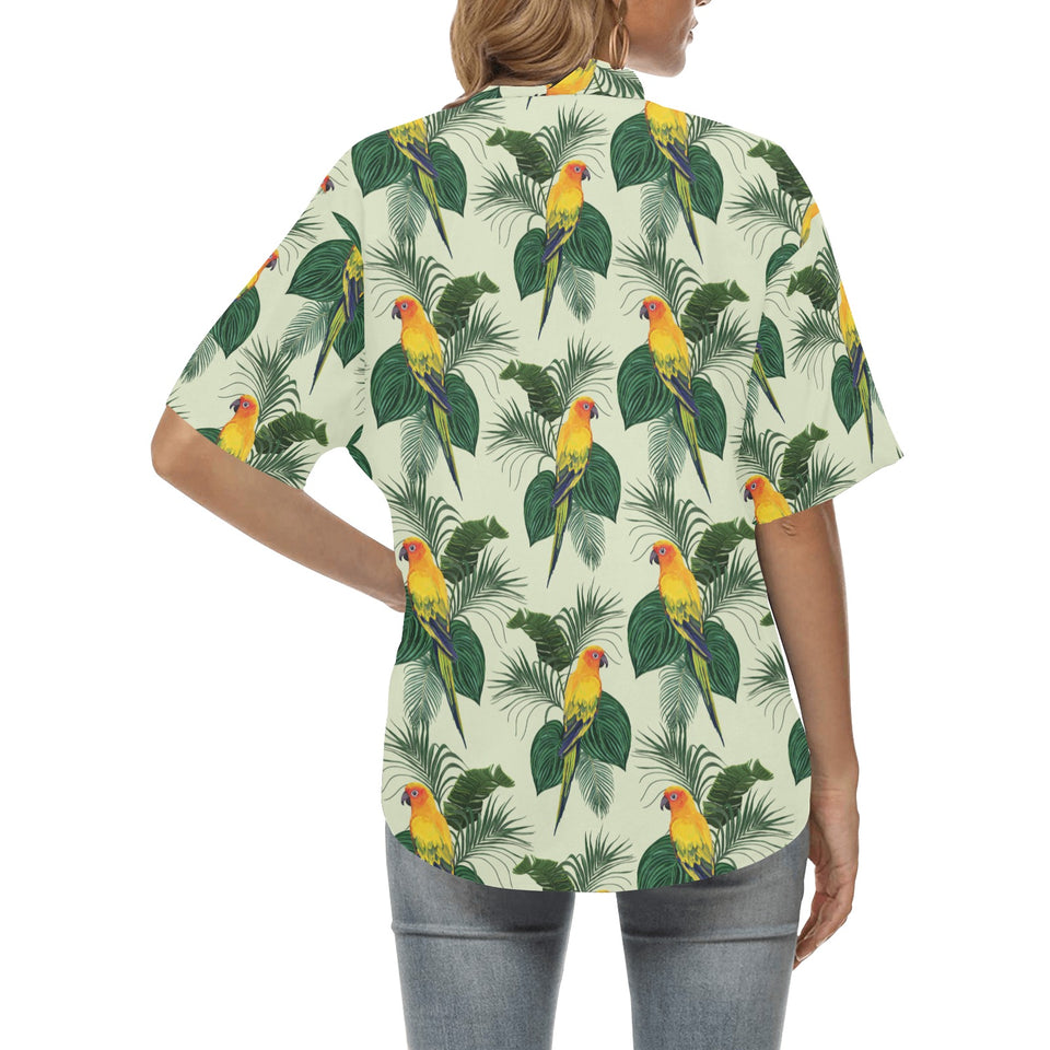 Beautiful parrot palm leaves pattern Women's All Over Print Hawaiian Shirt