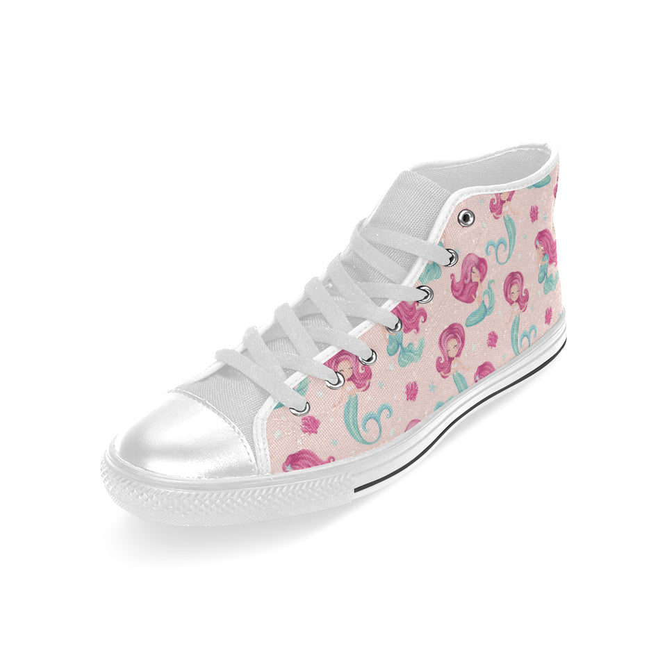 Cute little mermaid pattern Men's High Top Canvas Shoes White