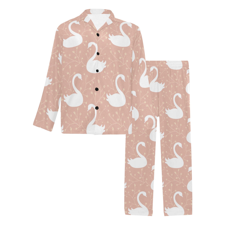 Swan flower light pink background Men's Long Pajama Set