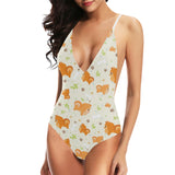 Cute brown pomeranian paw leave bone pattern Women's One-Piece Swimsuit