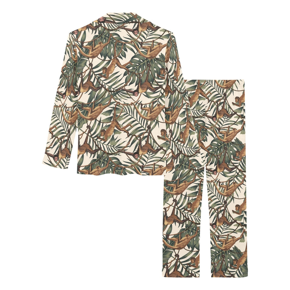 Monkey tropical leaves background Women's Long Pajama Set