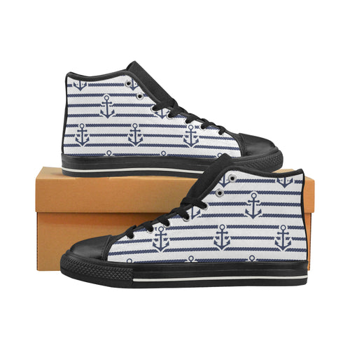 Anchor rope nautical  pattern Women's High Top Canvas Canvas Shoes Black
