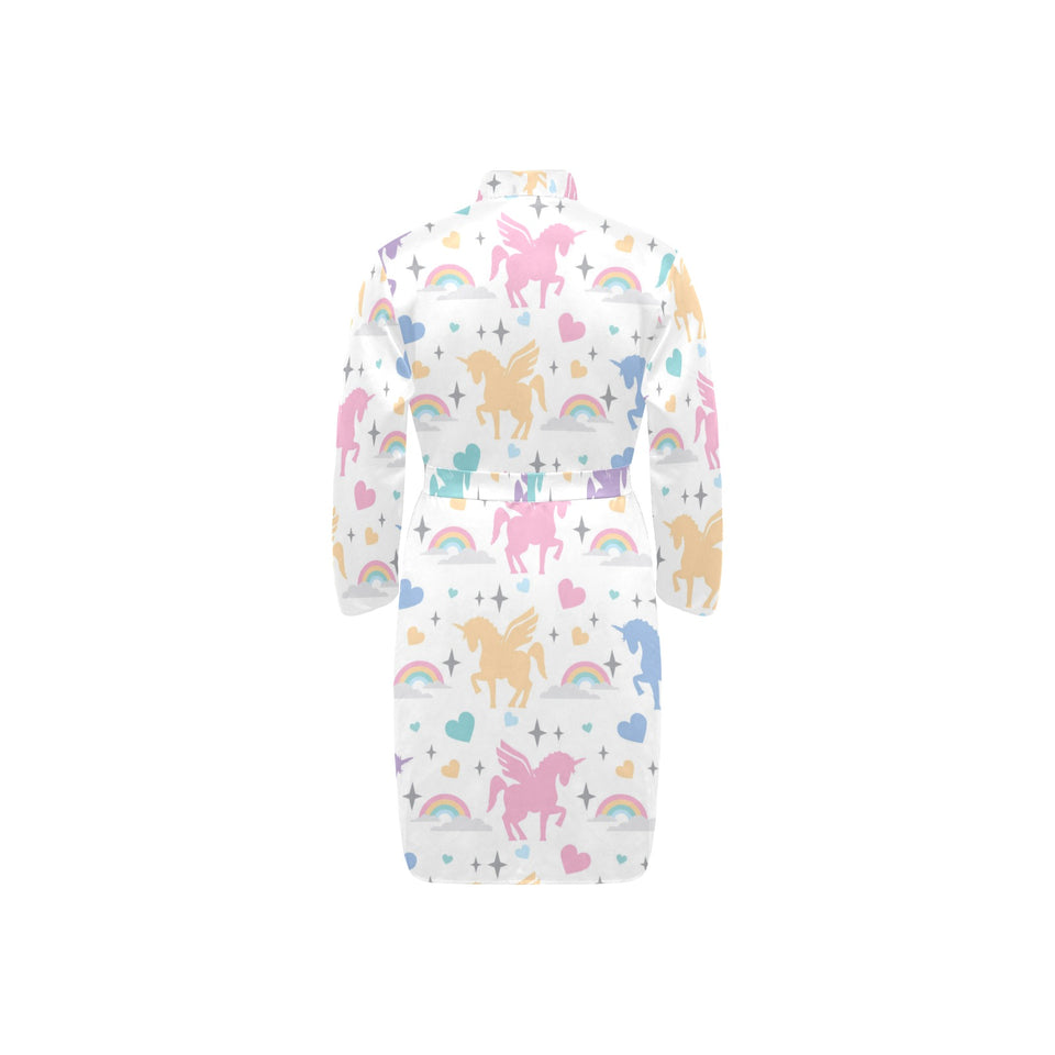 colorful unicorn rainbow heart pattern Men's Long Sleeve Belted Night Robe