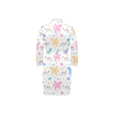 colorful unicorn rainbow heart pattern Men's Long Sleeve Belted Night Robe