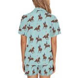 Horses running horses rider pattern Women's V-Neck Short Pajama Set