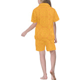 Orange traditional indian element pattern Kids' Boys' Girls' V-Neck Short Pajama Set