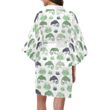 Chameleon lizard succulent plant pattern Women's Short Kimono Robe