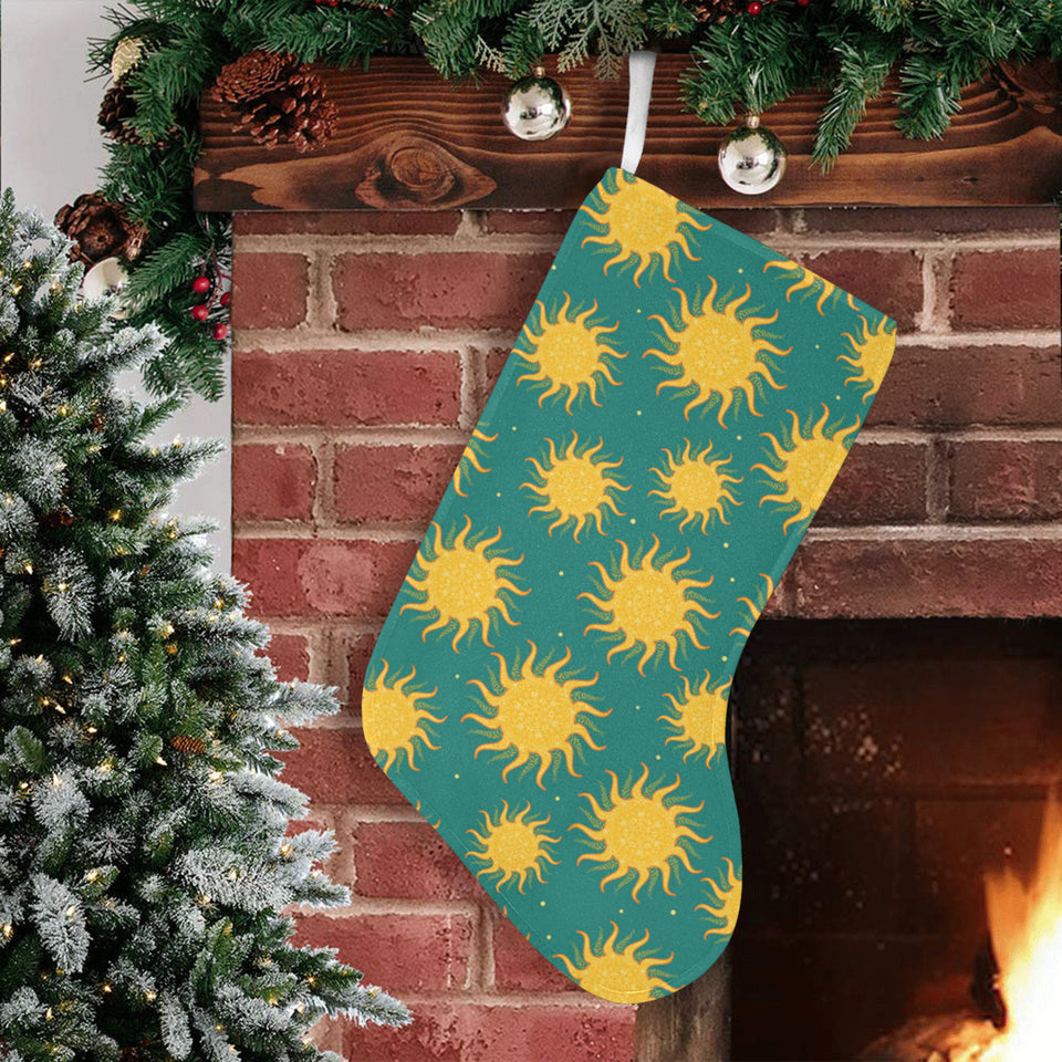 Sun green background Christmas Stocking