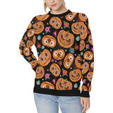 Pumpkin flowers spiderweb Halloween theme Women's Crew Neck Sweatshirt