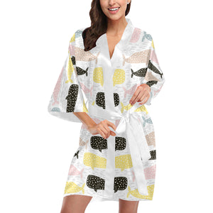Whale dot pattern Women's Short Kimono Robe