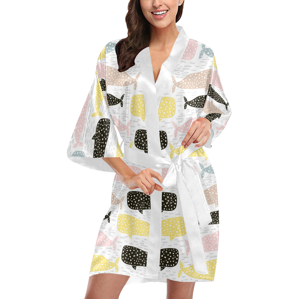 Whale dot pattern Women's Short Kimono Robe