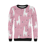 Llama Alpaca pink background Women's Crew Neck Sweatshirt