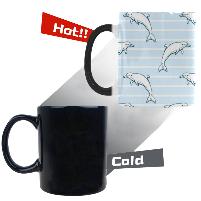 Dolphin blue striped background Morphing Mug Heat Changing Mug