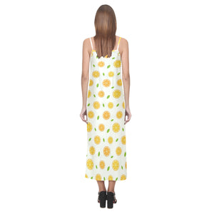 oranges leaves pattern V-Neck Open Fork Long Dress
