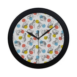 Siberian husky and colorful circle pattern Elegant Black Wall Clock