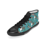 Boston terrier beautiful flower pattern Men's High Top Canvas Shoes Black