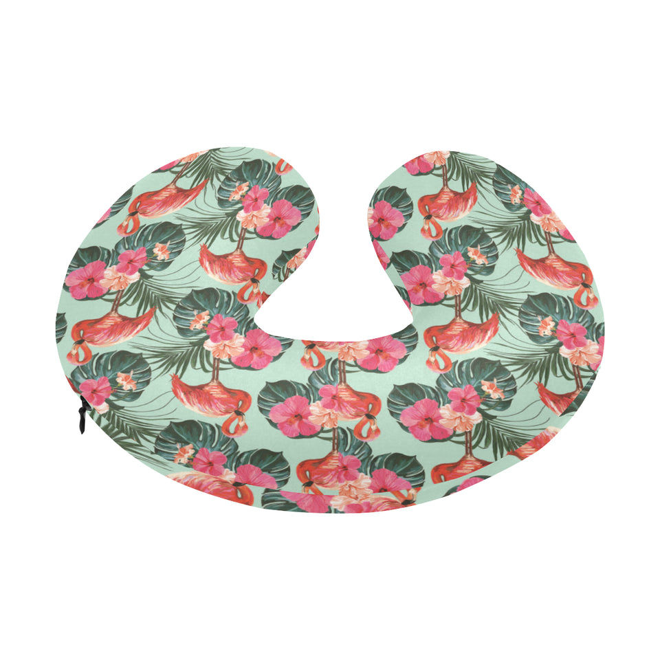 Beautiful flamingo tropical palm leaves hibiscus p U-Shaped Travel Neck Pillow