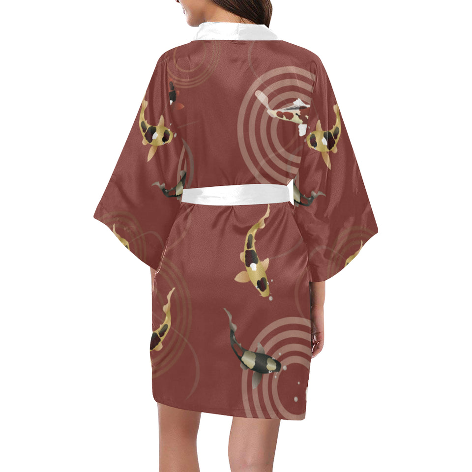 Fancy Carp red background Women's Short Kimono Robe