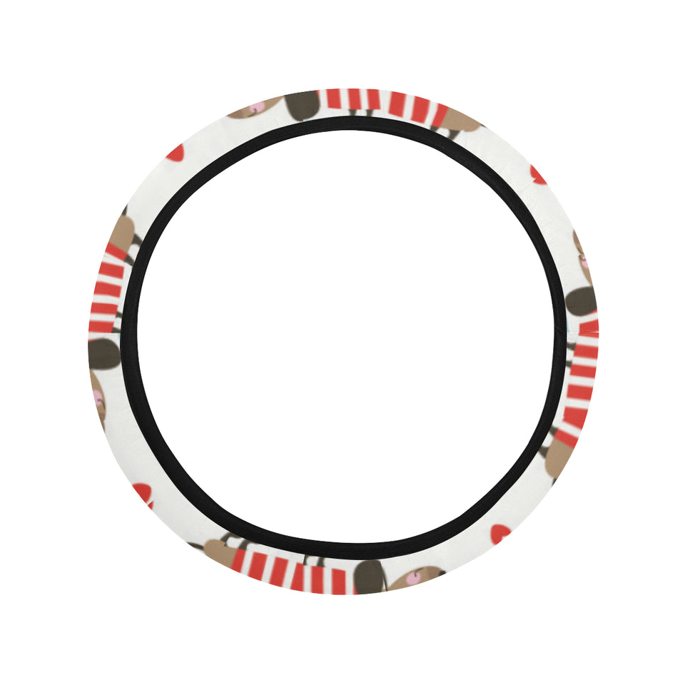 Cute dachshund bone pattern Car Steering Wheel Cover