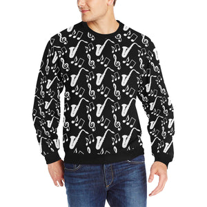 Saxophone music notes treble clef black white them Men's Crew Neck Sweatshirt