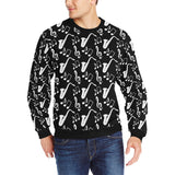 Saxophone music notes treble clef black white them Men's Crew Neck Sweatshirt
