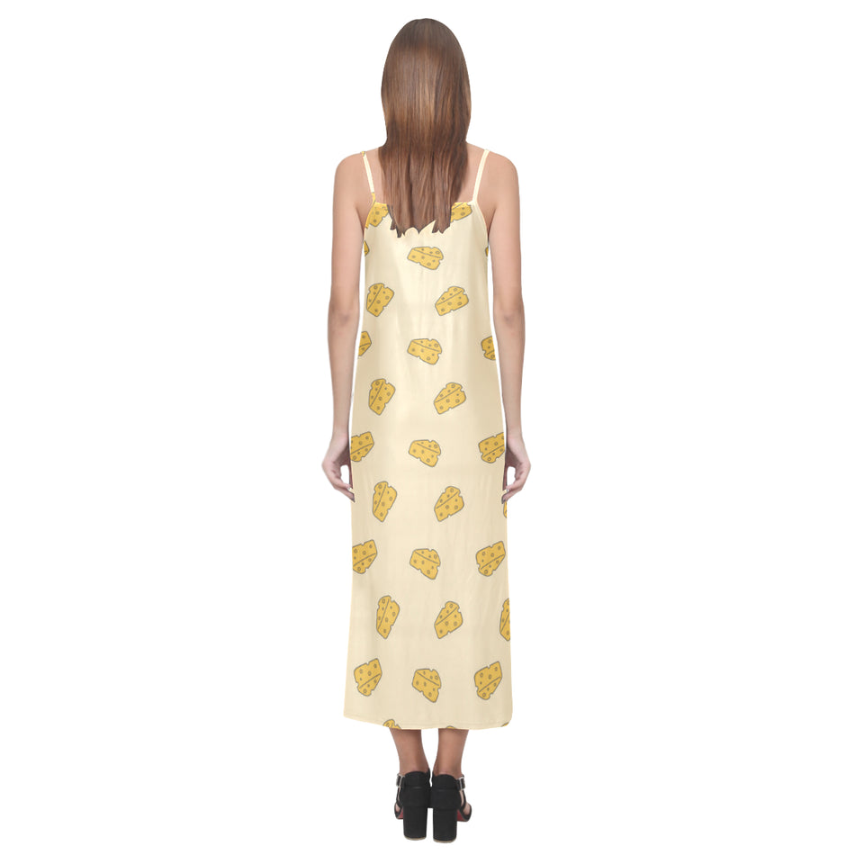 Cheese pattern V-Neck Open Fork Long Dress