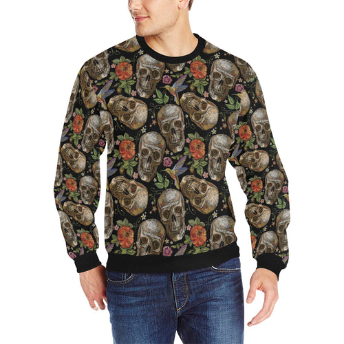 Skull rose humming bird flower pattern Men's Crew Neck Sweatshirt