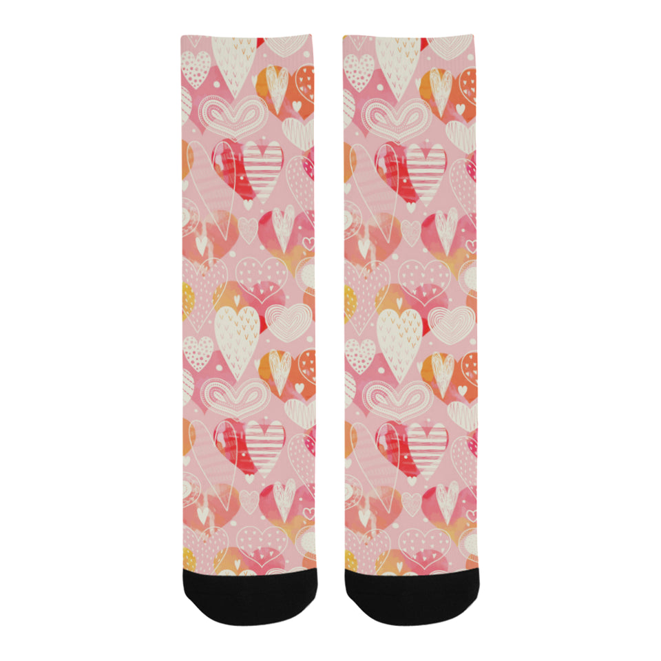 Hand drawn heart design pattern Crew Socks