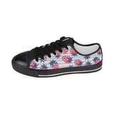 Strawberry pattern blue lines background Kids' Boys' Girls' Low Top Canvas Shoes Black