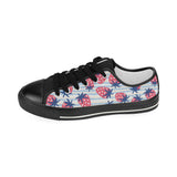 Strawberry pattern blue lines background Women's Low Top Canvas Shoes Black