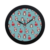 Cute penguin christmas  design pattern Elegant Black Wall Clock