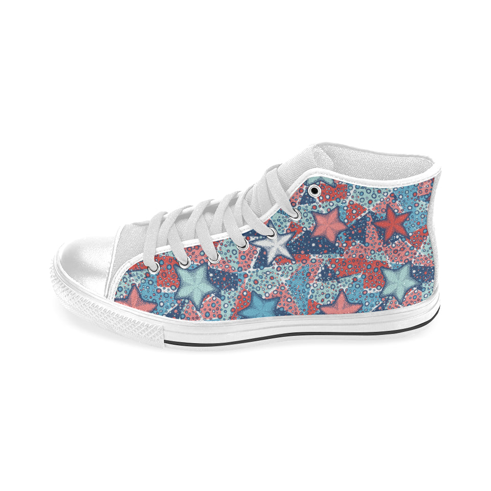 Hand drawn colorful starfish Men's High Top Canvas Shoes White