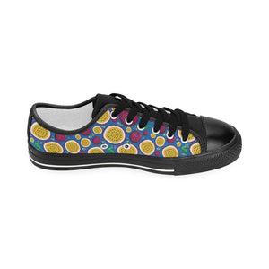 Passion fruit blue background Kids' Boys' Girls' Low Top Canvas Shoes Black