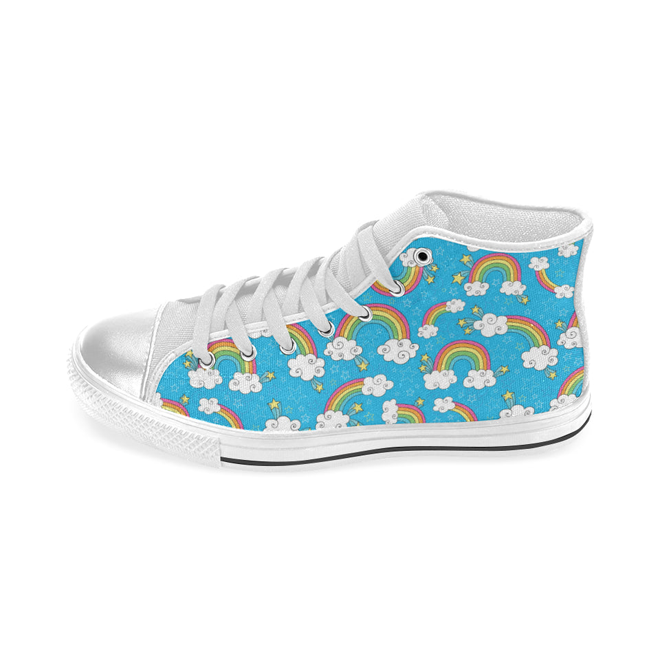 Rainbows Sky Clouds Pattern Women's High Top Canvas Shoes White