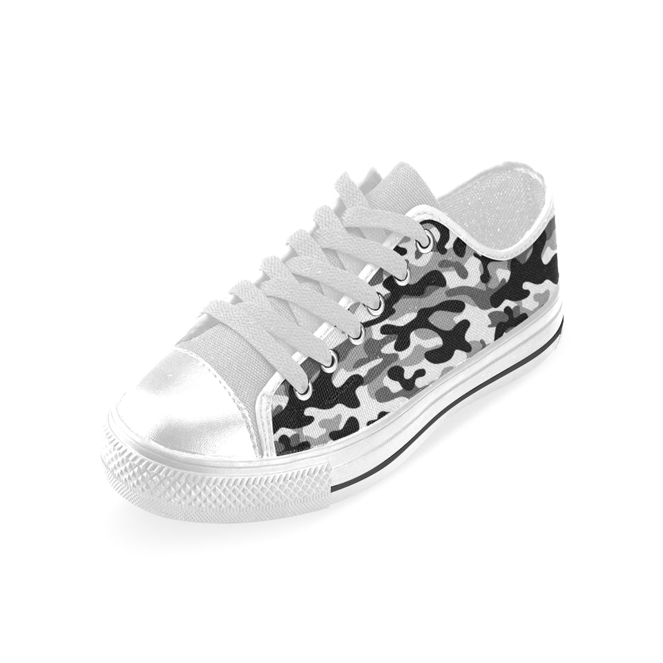 Black white camouflage pattern Men's Low Top Shoes White
