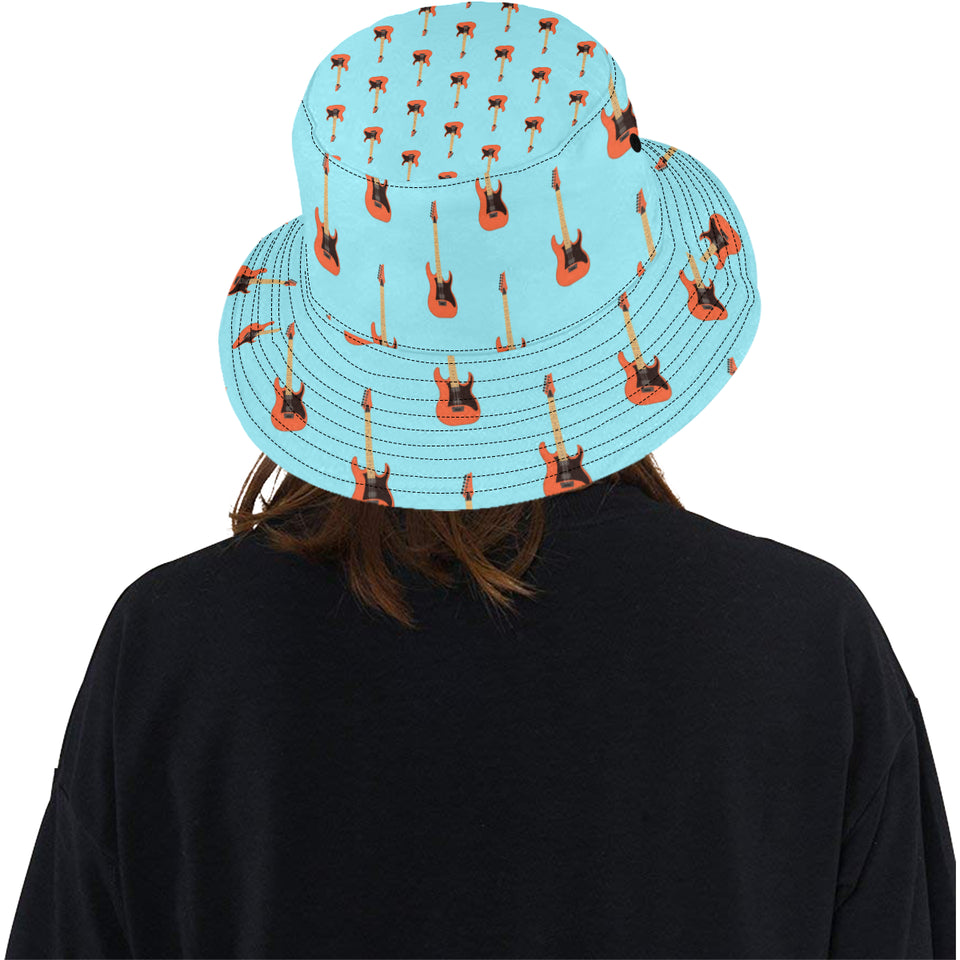 electric guitar pattern light blue background Unisex Bucket Hat