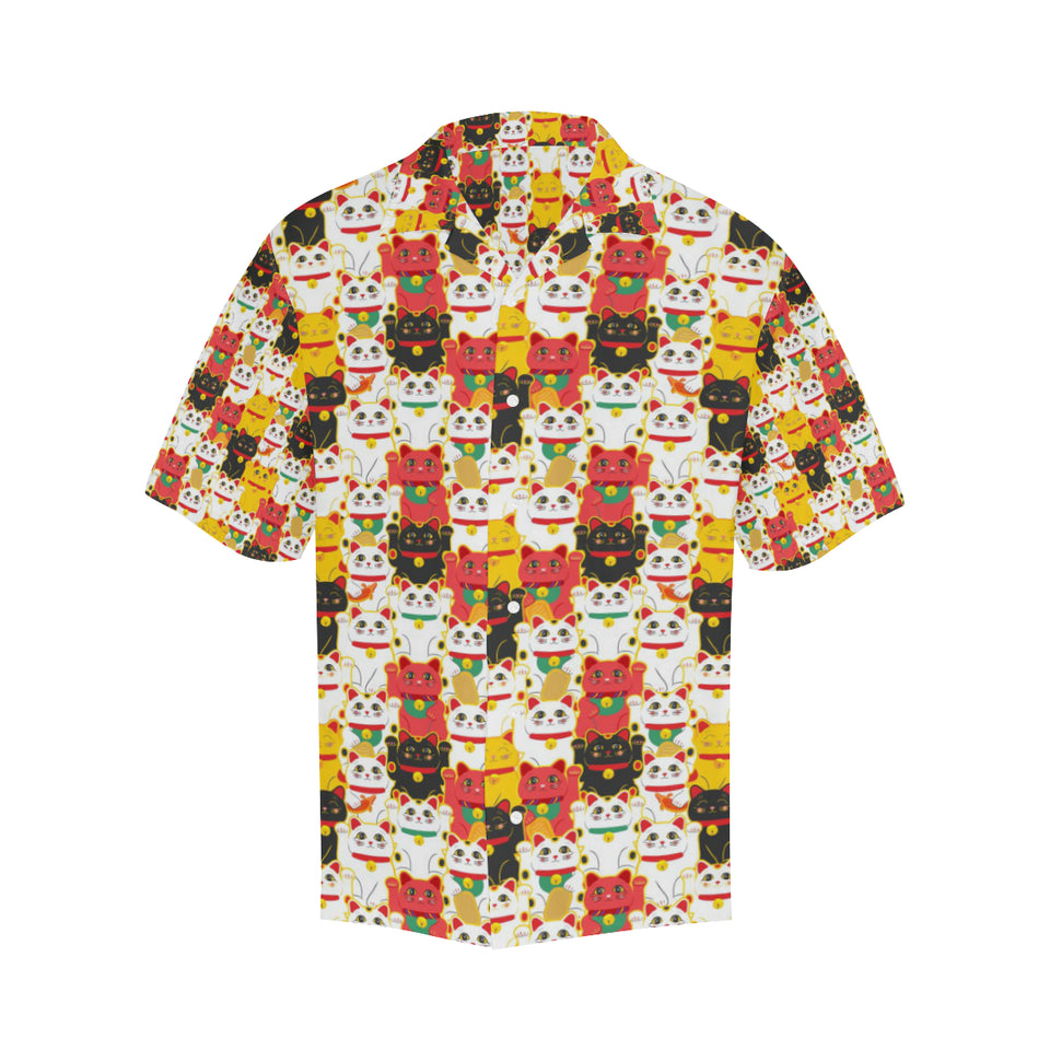 Colorful Maneki neko cat pattern Men's All Over Print Hawaiian Shirt