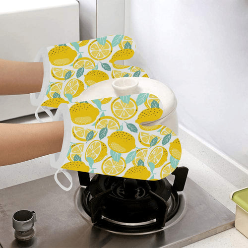 lemon design pattern Heat Resistant Oven Mitts