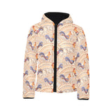 Cute rooster chicken cock floral ornament backgrou Kids' Boys' Girls' Padded Hooded Jacket
